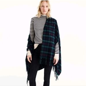 J.crew Plaid Fringe Cape Scarf Classic Tartan Check One Size